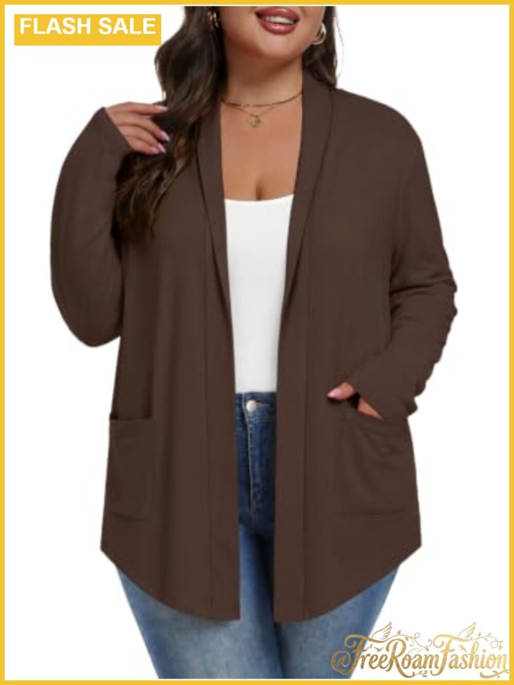 Plus Size Cardigan Sweater with Pockets V-Neck Buttonless Relaxed Fit